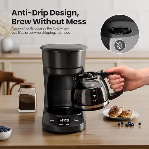 Kismile 5-Cup Drip Coffee Machine with LED Display, Small Coffee Maker with Anti-Drip, Timer, Auto Shut-Off, Dry-Boil Protection, Removable Funnel, Compact, Ideal for Home & Office in Kuwait
