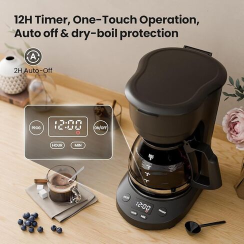 Kismile 5-Cup Drip Coffee Machine with LED Display, Small Coffee Maker with Anti-Drip, Timer, Auto Shut-Off, Dry-Boil Protection, Removable Funnel, Compact, Ideal for Home & Office in Kuwait