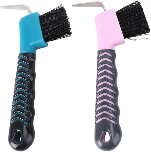 2pcs Horse Hoof Pick and Horseshoe Cleaner with Bristles Plastic Hoof Hook Grooming Tool for Stable and Riding Care Random Color in Kuwait
