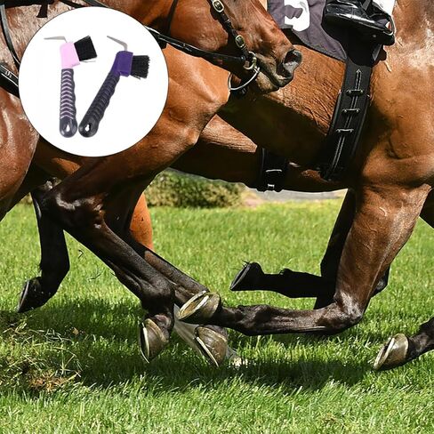 2pcs Horse Hoof Pick and Horseshoe Cleaner with Bristles Plastic Hoof Hook Grooming Tool for Stable and Riding Care Random Color in Kuwait
