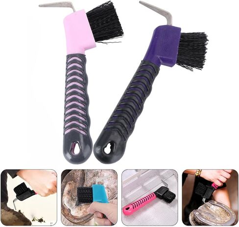 2pcs Horse Hoof Pick and Horseshoe Cleaner with Bristles Plastic Hoof Hook Grooming Tool for Stable and Riding Care Random Color in Kuwait