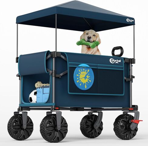 Portal 350L Collapsible Wagon Cart with Removable Canopy, 270LB Folding Utility Cart with Rear Door for Pet, Camping, Beach, and Outdoor Adventures in Kuwait