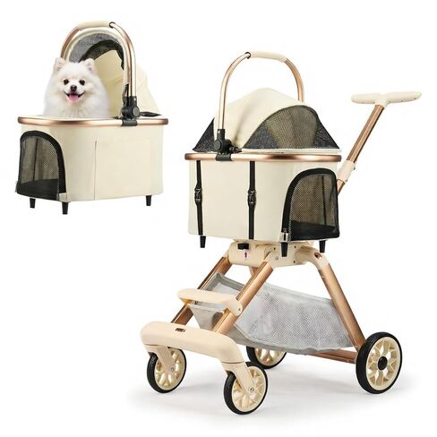 Foldable Pet Stroller for Small/Medium Pets up to 22 lbs - Lightweight 4-Wheel Design with Sun Canopy, Storage Bag & Breathable Mesh（Black in Kuwait