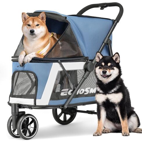 EchoSmile Dog Stroller for Medium & Small Dogs, Foldable Pet Stroller with 3 Wheels & Brakes, All-Terrain Cat Dog Carrier with Breathable Mesh, Safety Leash and Storage Pocket, Gray in Kuwait