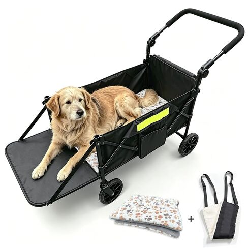 Dog Wagons for Large Senior Dogs, Foldable Elderly Dog Stroller with Thick Mat & Lift Harness, Heavy Duty Dog Cart Upto 140lbs in Kuwait