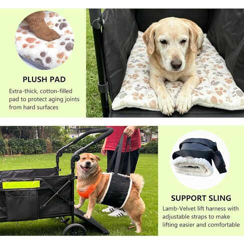 Dog Wagons for Large Senior Dogs, Foldable Elderly Dog Stroller with Thick Mat & Lift Harness, Heavy Duty Dog Cart Upto 140lbs in Kuwait