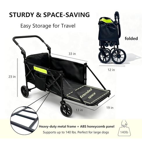 Dog Wagons for Large Senior Dogs, Foldable Elderly Dog Stroller with Thick Mat & Lift Harness, Heavy Duty Dog Cart Upto 140lbs in Kuwait
