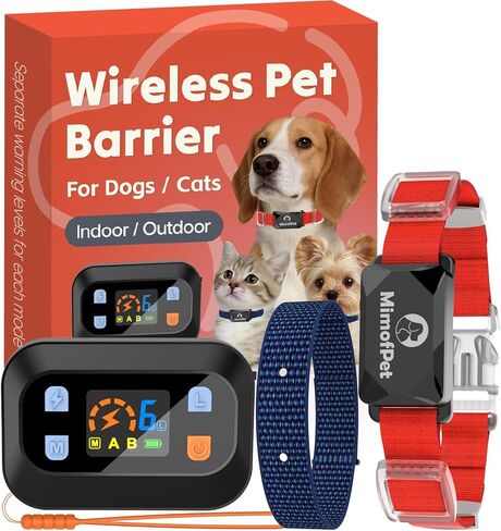 MIMOFPET Wireless Pet Barrier for Cats Dogs - Outdoor Indoor Pet Barrier with Adjustable Safe Static Intensity,Adjustable Range up to 16.4 ft,Waterproof Rechargeable Color Display Barrier System-Black in Kuwait