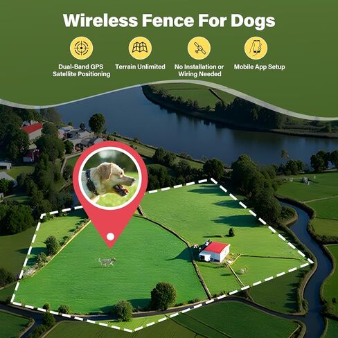 نظام سياج طوق الكلاب اللاسلكي بنظام تحديد المواقع العالمي (GPS) - بدون تحكم في تطبيق رسوم شهرية، حدود مضلعة مخصصة وتدريب عن بعد، متتبع هاتف مجاني لما يصل إلى 5 حيوانات أليفة، سياج كهربائي افتراضي للكلاب، أسود in Kuwait