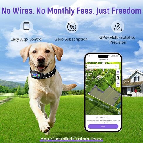 GPS Wireless Dog Fence – Free App Control, Custom GPS Boundary, Beep/Vibration/Static Modes, IP67 Waterproof, Long Battery Life, for Dogs 10–120 lbs, Remote Training Kit in Kuwait