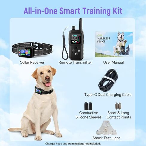 GPS Wireless Dog Fence – Free App Control, Custom GPS Boundary, Beep/Vibration/Static Modes, IP67 Waterproof, Long Battery Life, for Dogs 10–120 lbs, Remote Training Kit in Kuwait