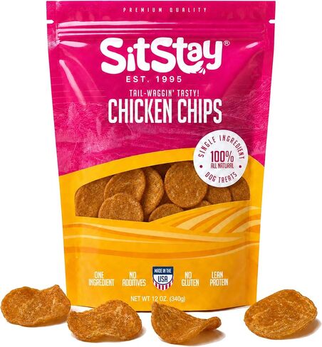 SitStay Chicken Chips Dog Treats, Chicken Chips for Dogs - Single Ingredient Dog Treats - Dehydrated, 80% Protein Low Fat - Training Rewards - All Breeds & Life Stages - Made in USA - 4 oz in Kuwait