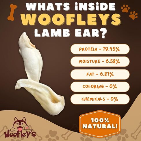Woofley's - مضغ أذن خروف طبيعي 100% للكلاب - عدد 100 - آذان لحم الضأن الصحية الخاصة بنا سهلة الهضم ورائعة للكلاب الصغيرة والمتوسطة والكبيرة in Kuwait