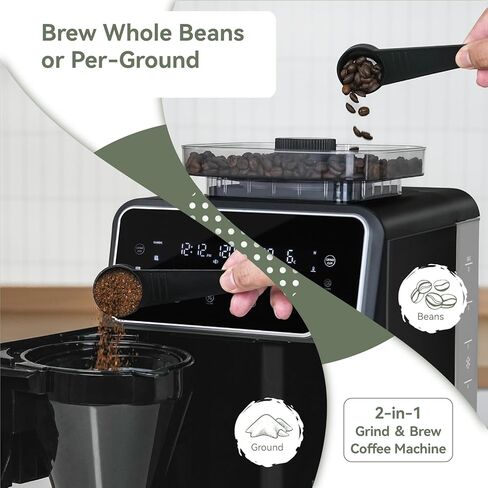 Gevi Grind & Brew Coffee Maker 10 Cup, Built-In Burr Grinder Drip Coffee Machine, Programmable Touch Screen, 4-Hour Warm Plate, Permanent Filter & Glass Carafe in Kuwait