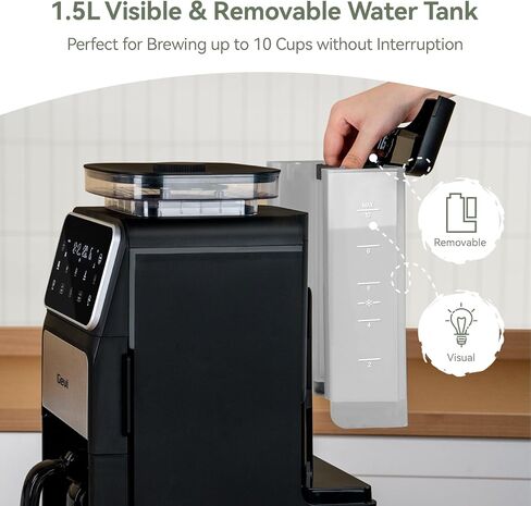 Gevi Grind & Brew Coffee Maker 10 Cup, Built-In Burr Grinder Drip Coffee Machine, Programmable Touch Screen, 4-Hour Warm Plate, Permanent Filter & Glass Carafe in Kuwait