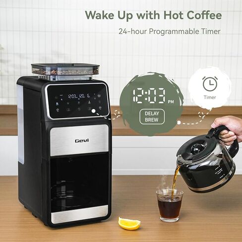 Gevi Grind & Brew Coffee Maker 10 Cup, Built-In Burr Grinder Drip Coffee Machine, Programmable Touch Screen, 4-Hour Warm Plate, Permanent Filter & Glass Carafe in Kuwait