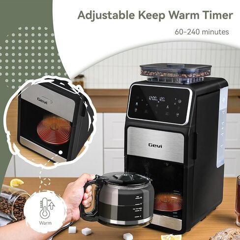 Gevi Grind & Brew Coffee Maker 10 Cup, Built-In Burr Grinder Drip Coffee Machine, Programmable Touch Screen, 4-Hour Warm Plate, Permanent Filter & Glass Carafe in Kuwait