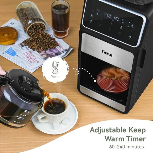 Gevi Grind & Brew Coffee Maker 10 Cup, Built-In Burr Grinder Drip Coffee Machine, Programmable Touch Screen, 4-Hour Warm Plate, Permanent Filter & Glass Carafe in Kuwait
