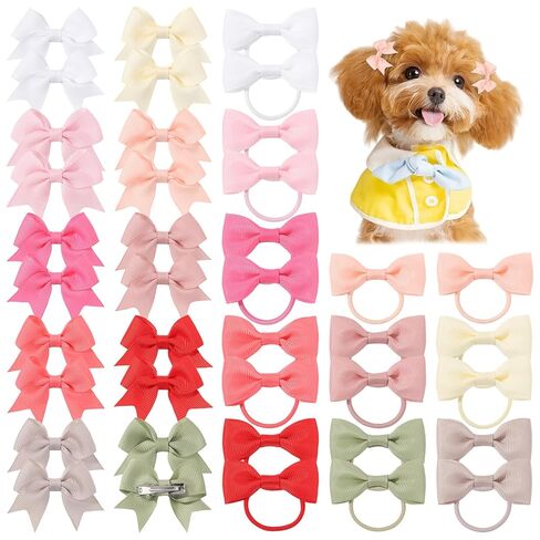 40PCS 2Inch Puppy Dog Hair Bows with Clips & Rubber Bands, Small Pet Grooming Hair Accessories, Cute Puppy Hair Clips for Small Dogs Cats, Mixed Colors in Kuwait