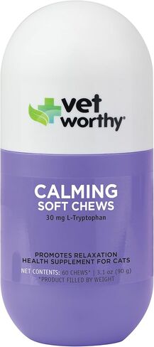 Vet Worthy Cat Calming Chews - Helps with Anti Aggression for Cats and Promotes Relaxation with L-Tryptophan & Chamomile - Aids in Cat Stress and Anxiety Relief During Travel & Fireworks - 60 ct in Kuwait