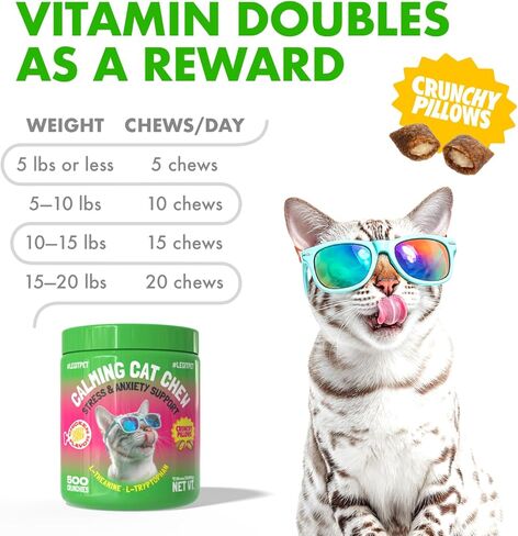 LEGITPET Calming Cat Treats for Anxiety & Stress – Daily Crunchy Chews for Cats with L-Theanine & L-Tryptophan – Supports Calm Behavior & Balanced Mood – Chicken Flavor, 500 Chews in Kuwait