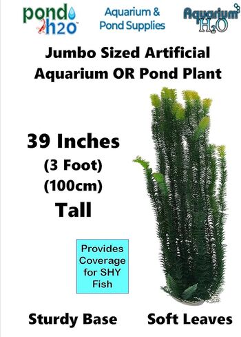 Jumbo Dark Green Aquarium Pond Artificial Plant Stands Over 3 Feet (100cm) Tall with Heavy Base Bushy Foliage, Extra Long Plastic Seaweed Aquascaping Decoration in Kuwait