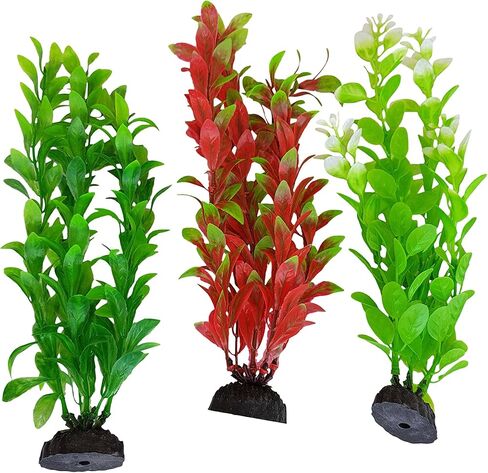 Value 3 Pack Aquarium Natural Look Plastic Plants 22-25cm Tall, Ornament 8-9 Inch Fish Tank Coverage Plants, Fish Tank Coverage Plants in Kuwait