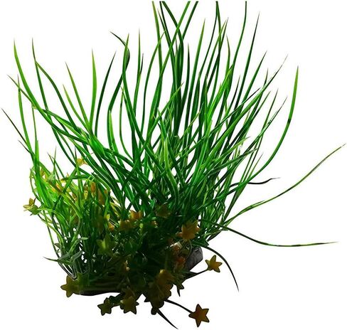Spiky Green Foreground Artificial Fish Tank Plant 6.5 Inches Tall, Green with Yellow Flowers Aquarium Aquascaping Decoration, Tropical Fish Tank Ornament in Kuwait