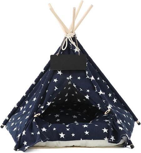 Cozy Indoor Pet Cat Teepee Bed—Combines cat Tent, Dog Tent, and Dog House functionality into one Portable pet Tent with Plush pad. (White, S) in Kuwait