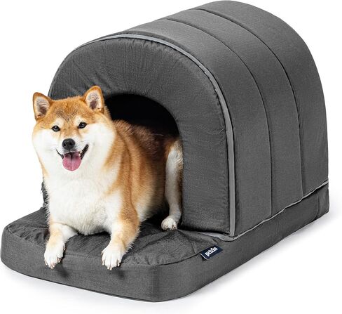 PELZIN Orthopedic Dog Bed House - Outdoor Waterproof Dog Tent with Washable Removable Cover - Durable Indoor Pet Cave Bed for Small Breeds & Fits 24-Inch Crate - 23"x16", Charcoal in Kuwait