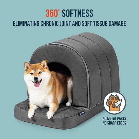 PELZIN Orthopedic Dog Bed House - Outdoor Waterproof Dog Tent with Washable Removable Cover - Durable Indoor Pet Cave Bed for Small Breeds & Fits 24-Inch Crate - 23"x16", Charcoal in Kuwait