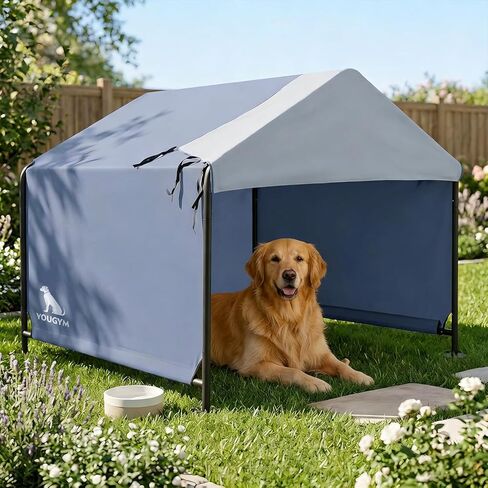 4x4 FT Extra Large Dog House Outdoor with Upgraded Doors, Weatherproof Dog Shade Shelter for Outside, Sun Rain Canopy Pet House for Large Dogs, Large Dog Tent Outdoor, Grey in Kuwait