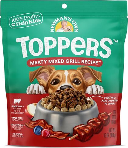 نيومان's Own's Meaty Mixed Grill Dry Dog Food Topper، كيس 16 أونصة - خلاط وجبة خالٍ من الحبوب للأكل الذين يصعب إرضاءهم، مكونات صحية عالية الجودة، بدون قمح الذرة أو فول الصويا، صنع في الولايات المتحدة الأمريكية in Kuwait