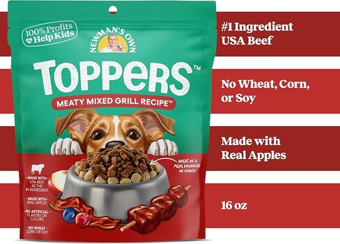 Newman's Own Meaty Mixed Grill Dry Dog Food Topper, 16 oz Pouch — Grain Free Meal Mixer for Picky Eaters, Wholesome Quality Ingredients, No Corn Wheat or Soy, Made in USA in Kuwait