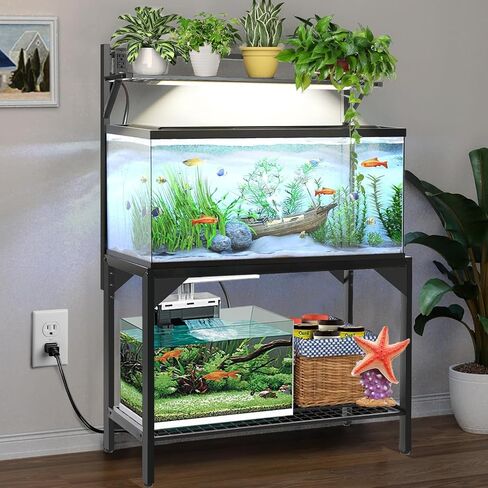 40 Gallon Fish Tank Stand – Aquarium Stand with Power Outlets, 37.7" x 19.2" x 58.66", Heavy-Duty Metal Tank Stand, 40 Gallon Reptile Tank Stand for Home Office – Tank Not Included (Black) in Kuwait