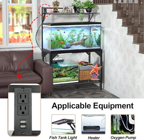 40 Gallon Fish Tank Stand – Aquarium Stand with Power Outlets, 37.7" x 19.2" x 58.66", Heavy-Duty Metal Tank Stand, 40 Gallon Reptile Tank Stand for Home Office – Tank Not Included (Black) in Kuwait