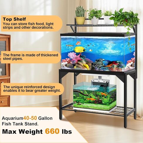 40 Gallon Fish Tank Stand – Aquarium Stand with Power Outlets, 37.7" x 19.2" x 58.66", Heavy-Duty Metal Tank Stand, 40 Gallon Reptile Tank Stand for Home Office – Tank Not Included (Black) in Kuwait