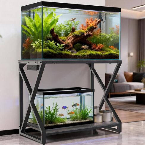 fishkeeper Heavy Duty Metal 50 Gallon Aquarium Stand with Charging Station, 2-Tier Storage Shelves with USB Ports and Outlets, 720LBS High Load Capacity Fish Tank Stand for Reptile/Turtle/Breeder Tank Stand in Saudi Arabia