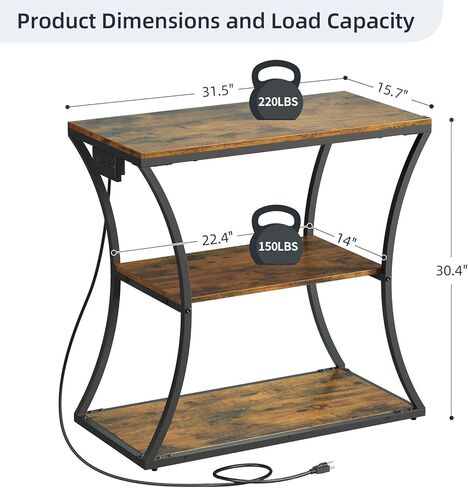 HavenlyYouth 20-29 Gallon Fish Tank Stand with Power Outlet, 3-Tier Aquarium Stand with Storage, Heavy Duty Metal Frame Tank Rack for Home Office, 31.5" L x 15.7" W x 30.4" H, Rustic Brown in Kuwait