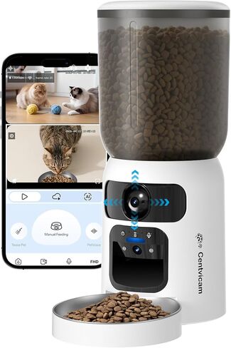 وحدة تغذية أوتوماتيكية للقطط مع كاميرا 2K HD: وحدة تغذية أوتوماتيكية للكلاب 5G WiFi مع رؤية ليلية، موزع طعام القطط التلقائي مع مساحة تخزين كبيرة للطعام بسعة 6 لتر للحيوانات الأليفة المتعددة، قابلة للفصل لسهولة التنظيف - 24 كوب in Kuwait