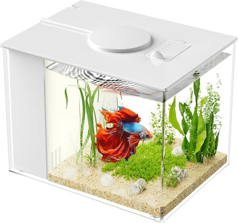 Vehipa 3.7L (1 Gal) Betta Fish Aquarium, Acrylic Small Fish Tank Kit with Water Filter Pump & LED Light, Ideal for Small Fish, Plants and Shrimp, White in Kuwait