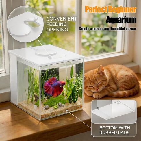 Vehipa 3.7L (1 Gal) Betta Fish Aquarium, Acrylic Small Fish Tank Kit with Water Filter Pump & LED Light, Ideal for Small Fish, Plants and Shrimp, White in Kuwait