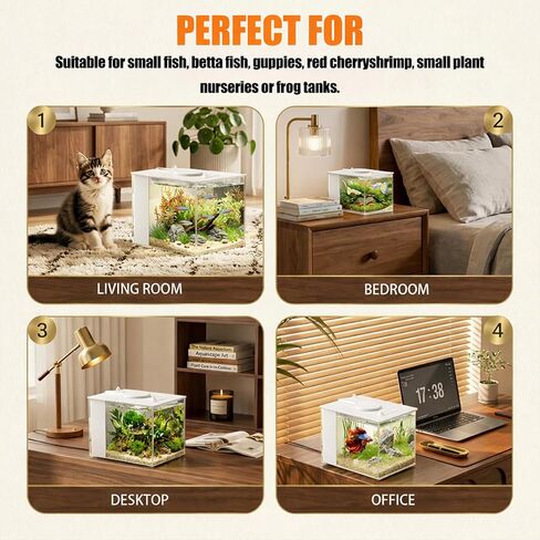 Vehipa 3.7L (1 Gal) Betta Fish Aquarium, Acrylic Small Fish Tank Kit with Water Filter Pump & LED Light, Ideal for Small Fish, Plants and Shrimp, White in Kuwait