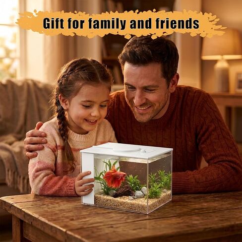 Vehipa 3.7L (1 Gal) Betta Fish Aquarium, Acrylic Small Fish Tank Kit with Water Filter Pump & LED Light, Ideal for Small Fish, Plants and Shrimp, White in Kuwait