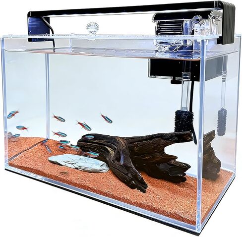 3.2 Gallon Fish Tank,Nano Nature Aquarium Kit,Small Starter Kit,Ultra-Clear Rimless Desktop Small Aquarium with Filter,Light,Rainforest Sand,Rock for Betta,Shrimp,Goldfish. Black Glass in Saudi Arabia