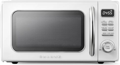 فرن ميكروويف Galanz GLCMKZ11WER10 Retro على سطح الطاولة مع خاصية الطبخ وإعادة التسخين التلقائي، وإزالة الجليد، ووظائف البدء السريع، وسهل التنظيف مع قرص دوار زجاجي، ومقبض سحب 1.1 قدم مكعب. قدم، أبيض in Kuwait