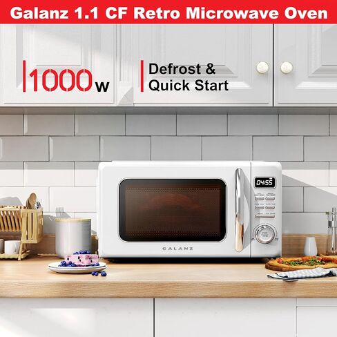 فرن ميكروويف Galanz GLCMKZ11WER10 Retro على سطح الطاولة مع خاصية الطبخ وإعادة التسخين التلقائي، وإزالة الجليد، ووظائف البدء السريع، وسهل التنظيف مع قرص دوار زجاجي، ومقبض سحب 1.1 قدم مكعب. قدم، أبيض in Kuwait