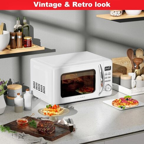 فرن ميكروويف Galanz GLCMKZ11WER10 Retro على سطح الطاولة مع خاصية الطبخ وإعادة التسخين التلقائي، وإزالة الجليد، ووظائف البدء السريع، وسهل التنظيف مع قرص دوار زجاجي، ومقبض سحب 1.1 قدم مكعب. قدم، أبيض in Kuwait