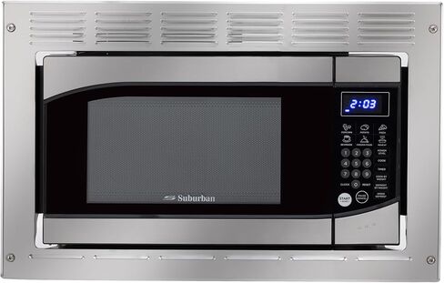 فرن ميكروويف مدمج RecPro Suburban RV 0.9 قدم مكعب. قدم. الفولاذ المقاوم للصدأ مع طقم القطع 900 واط | أدوات التحكم بلوحة اللمس، والطهي التلقائي، والبدء السريع | ميكروويف مدمج للمركبات الترفيهية والمعسكرات in Kuwait