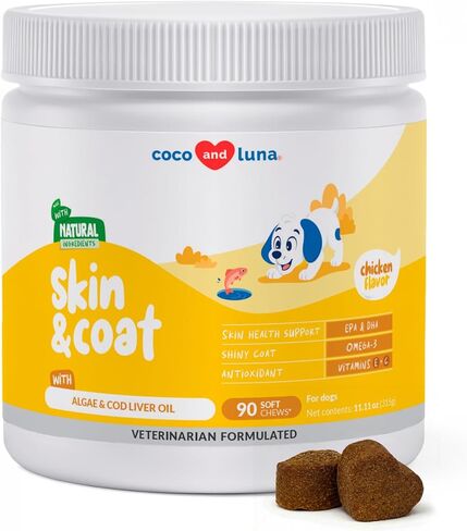 Omega 3 Fish Oil for Dogs - 120 Chewable Tablets - with Omega 3, 6, and 9, Vitamin E for Dog Shedding, Itchy, Dry Skin, Joint & Heart Support (Chewable Tablets) in Kuwait